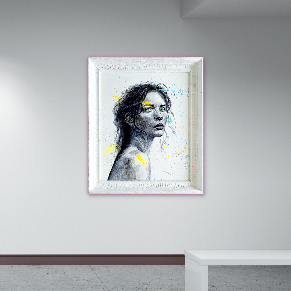 The painting 'Emerald dreams of silent screams' in the gallery