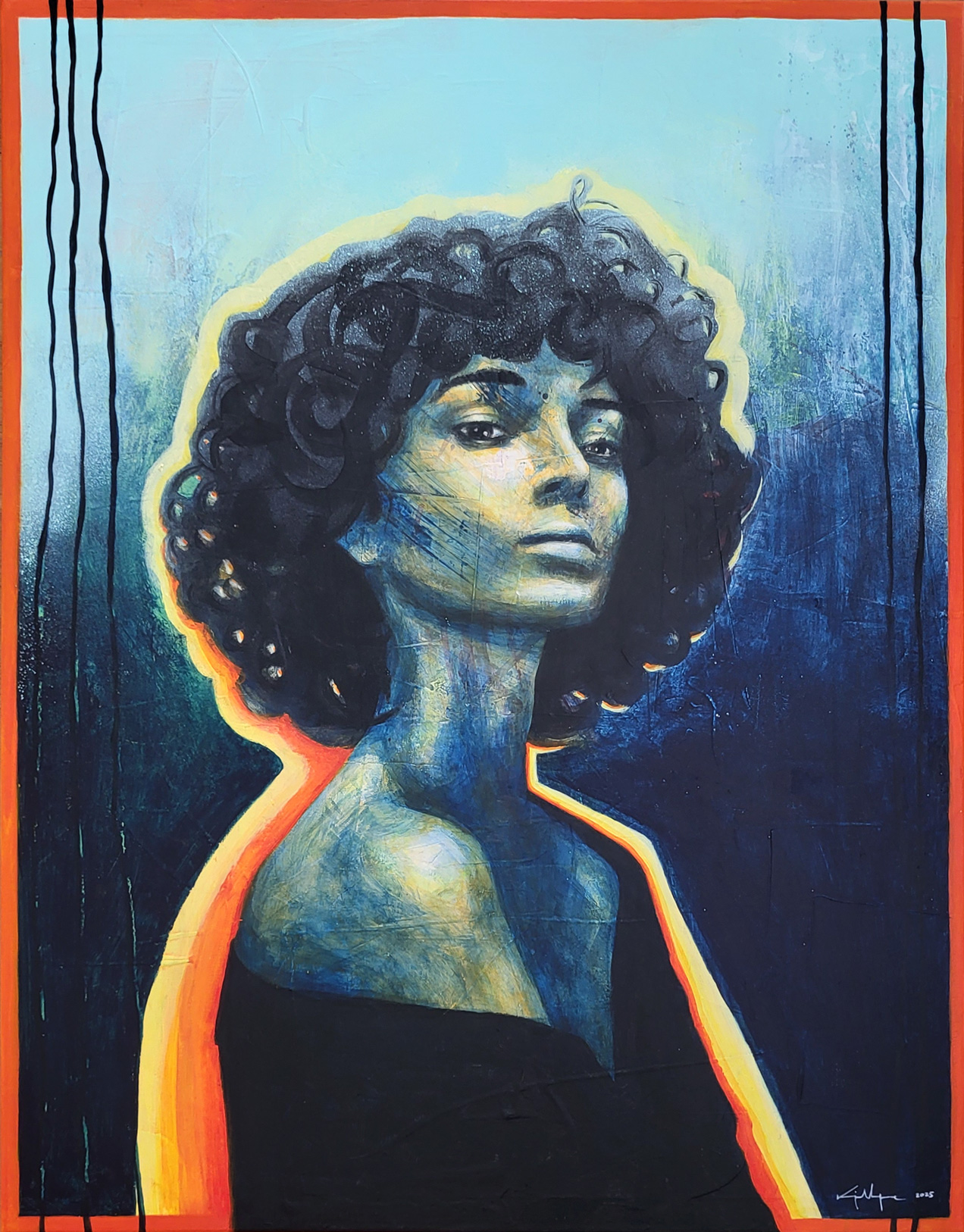 The painting 'Good karma in your face' closeup