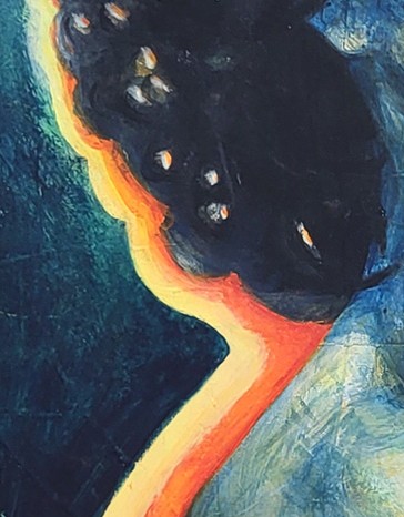 The painting 'Good karma in your face' closeup