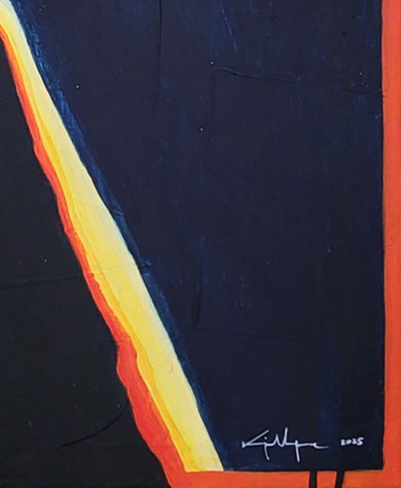 The painting 'Good karma in your face' closeup